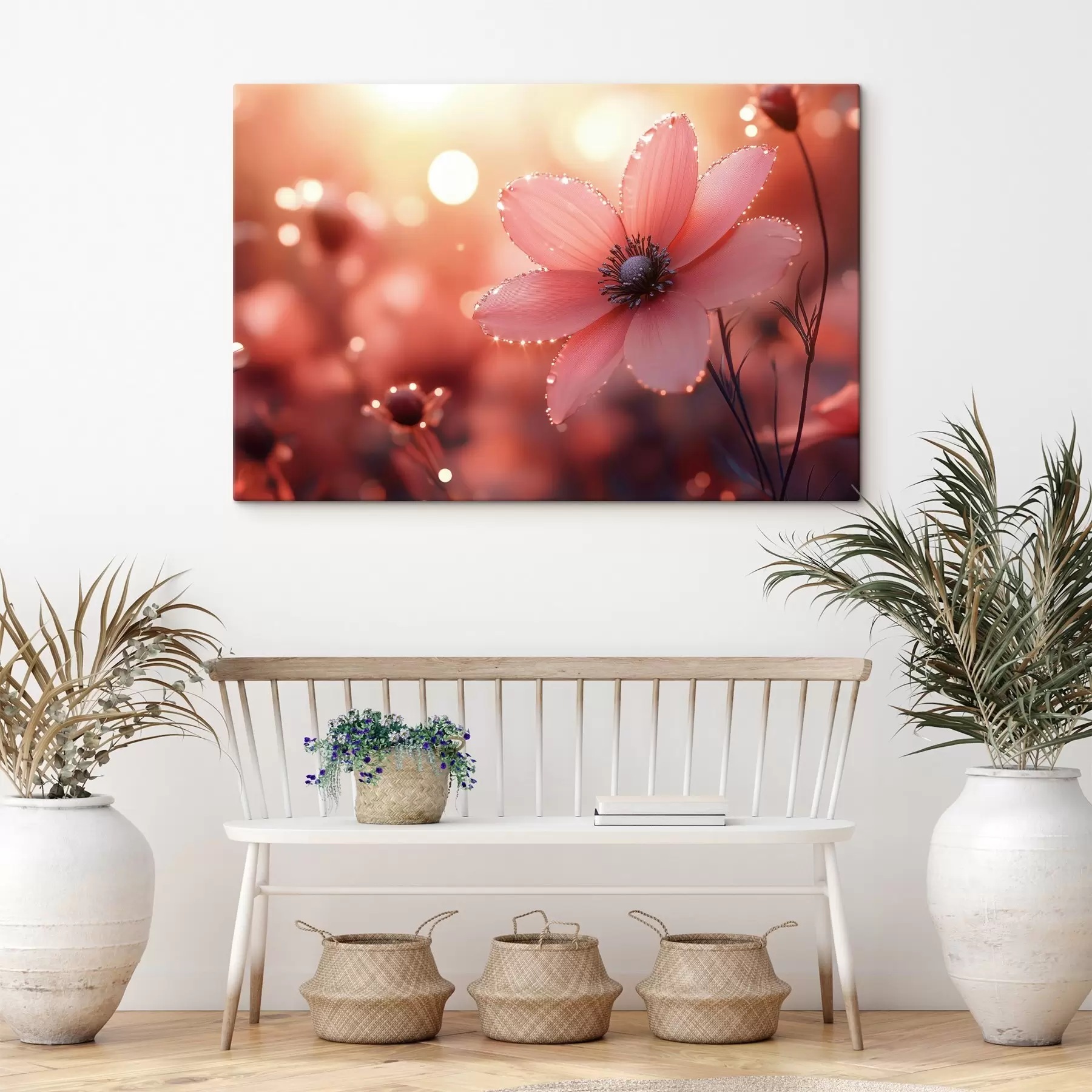 Fotobehang Roze bloemen met ochtenddauw s40983
