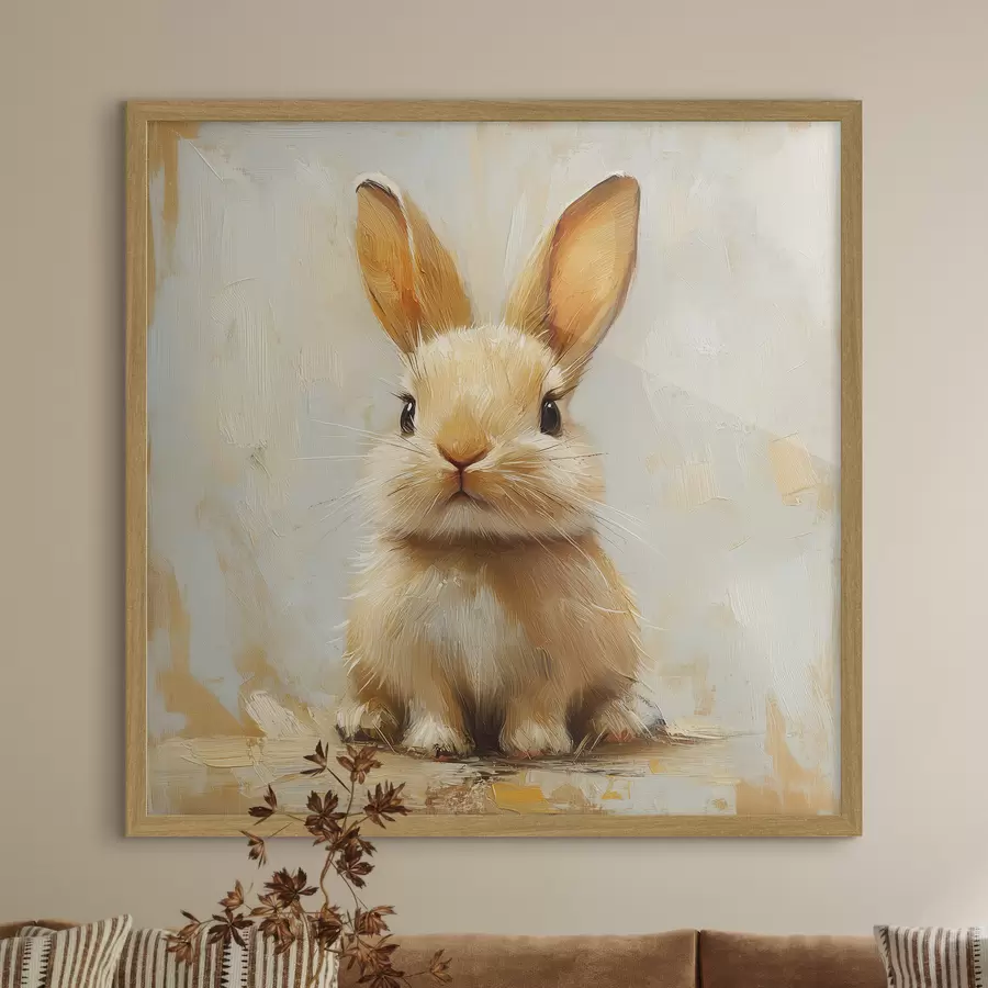 Fotobehang Beige konijntje op een lichte achtergrond met krachtige penseelstreken f41000