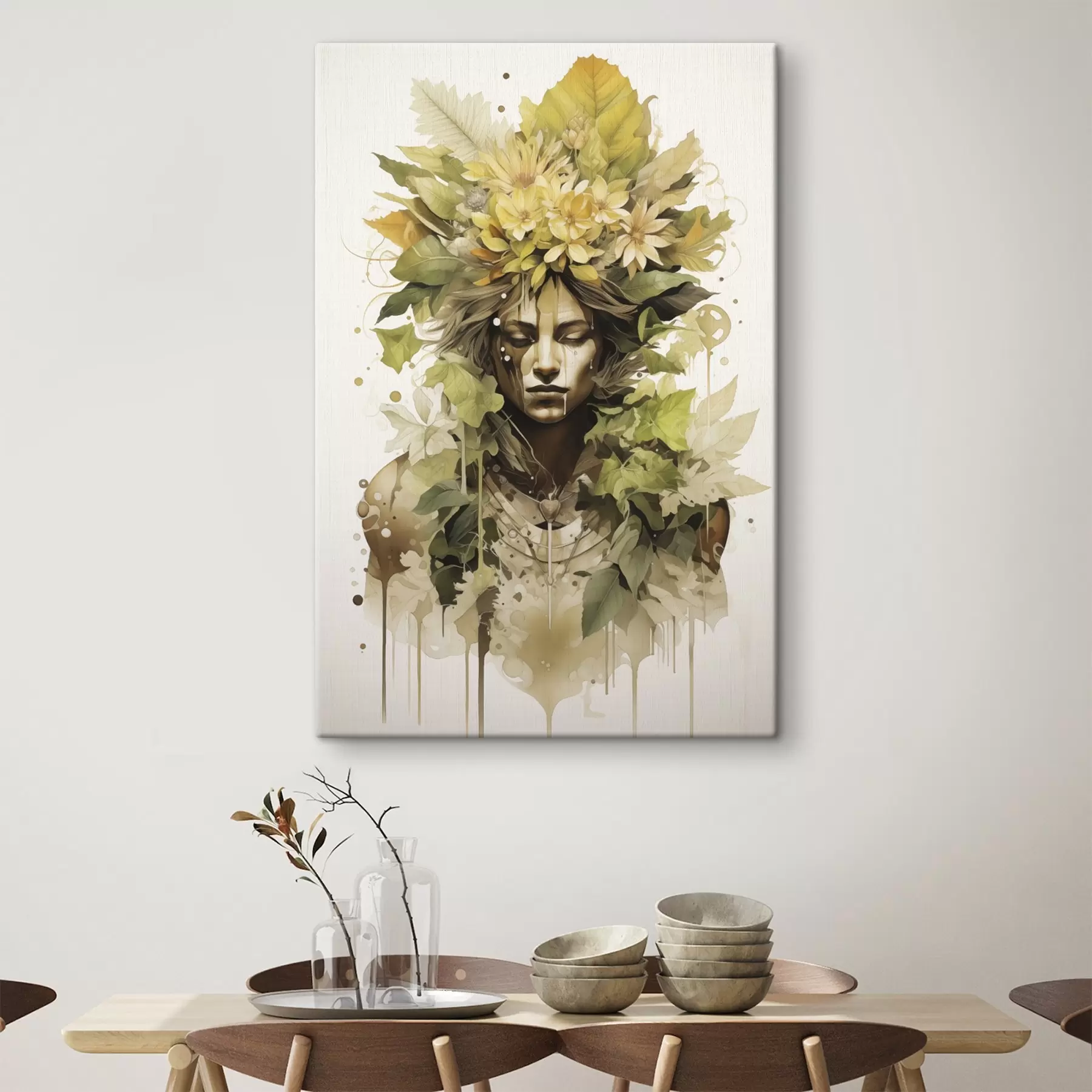  Schilderijen Vrouw van de natuur, oogst, aquarel, bloemen, herfstbladeren s41174