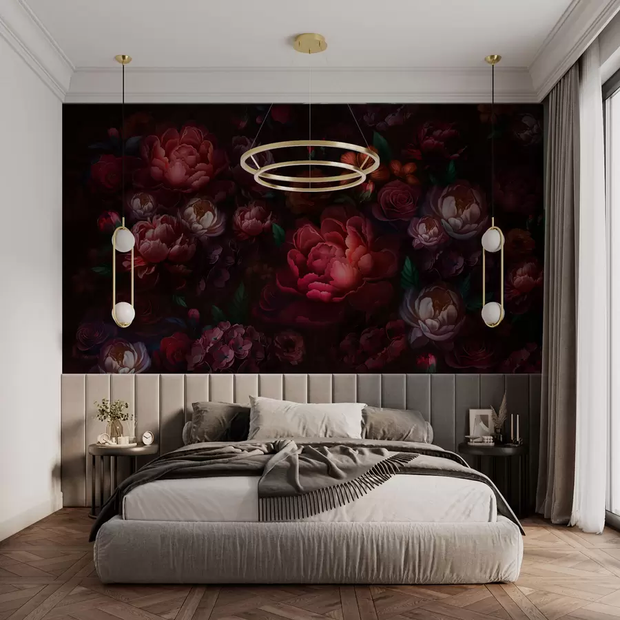 Fotobehang Prachtige bloemen op een donkere achtergrond w01794