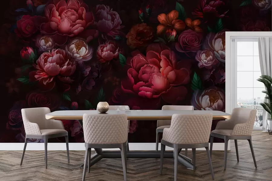 Fotobehang Prachtige bloemen op een donkere achtergrond w01794