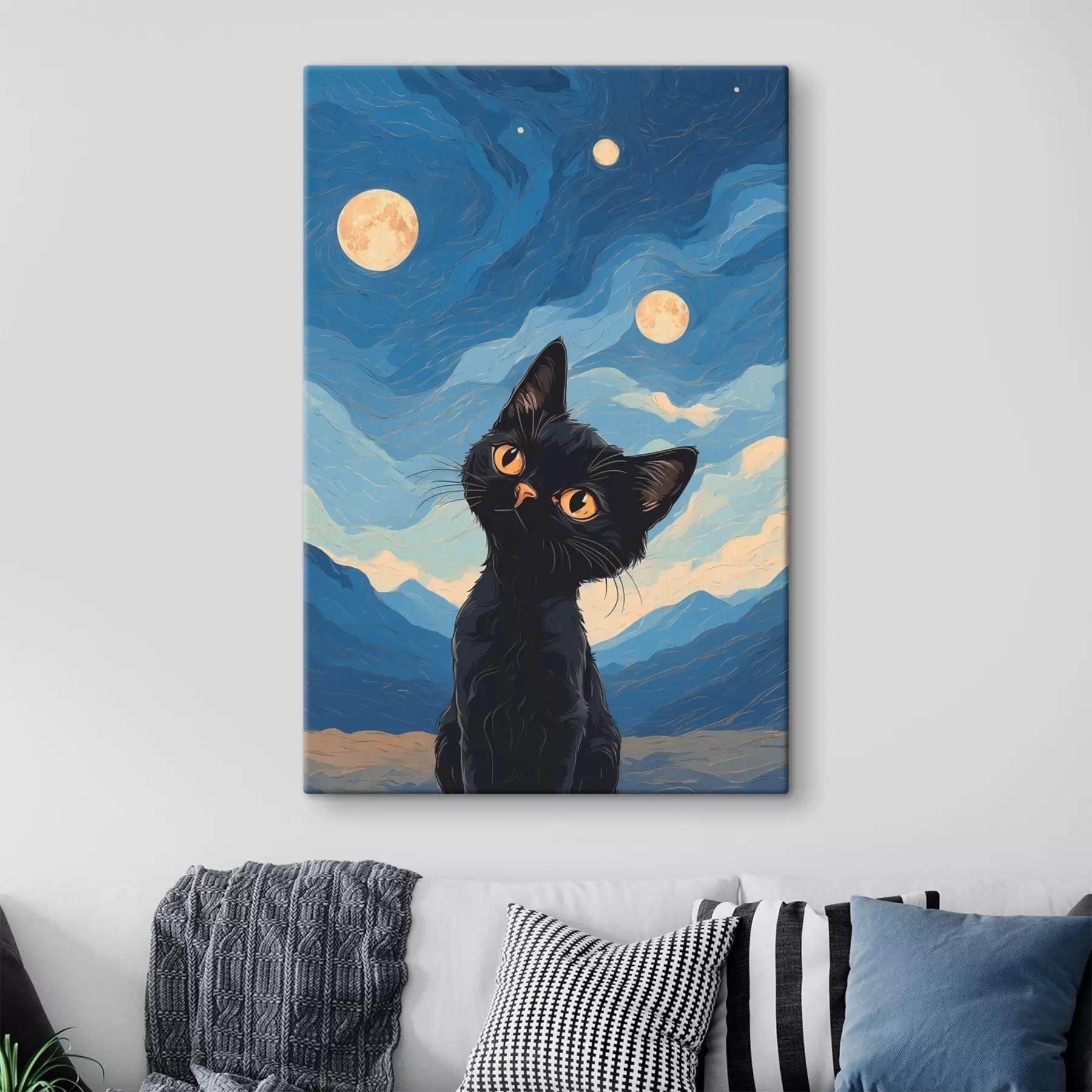 Fotobehang Nieuwsgierige kat onder een sterrenhemel s38860