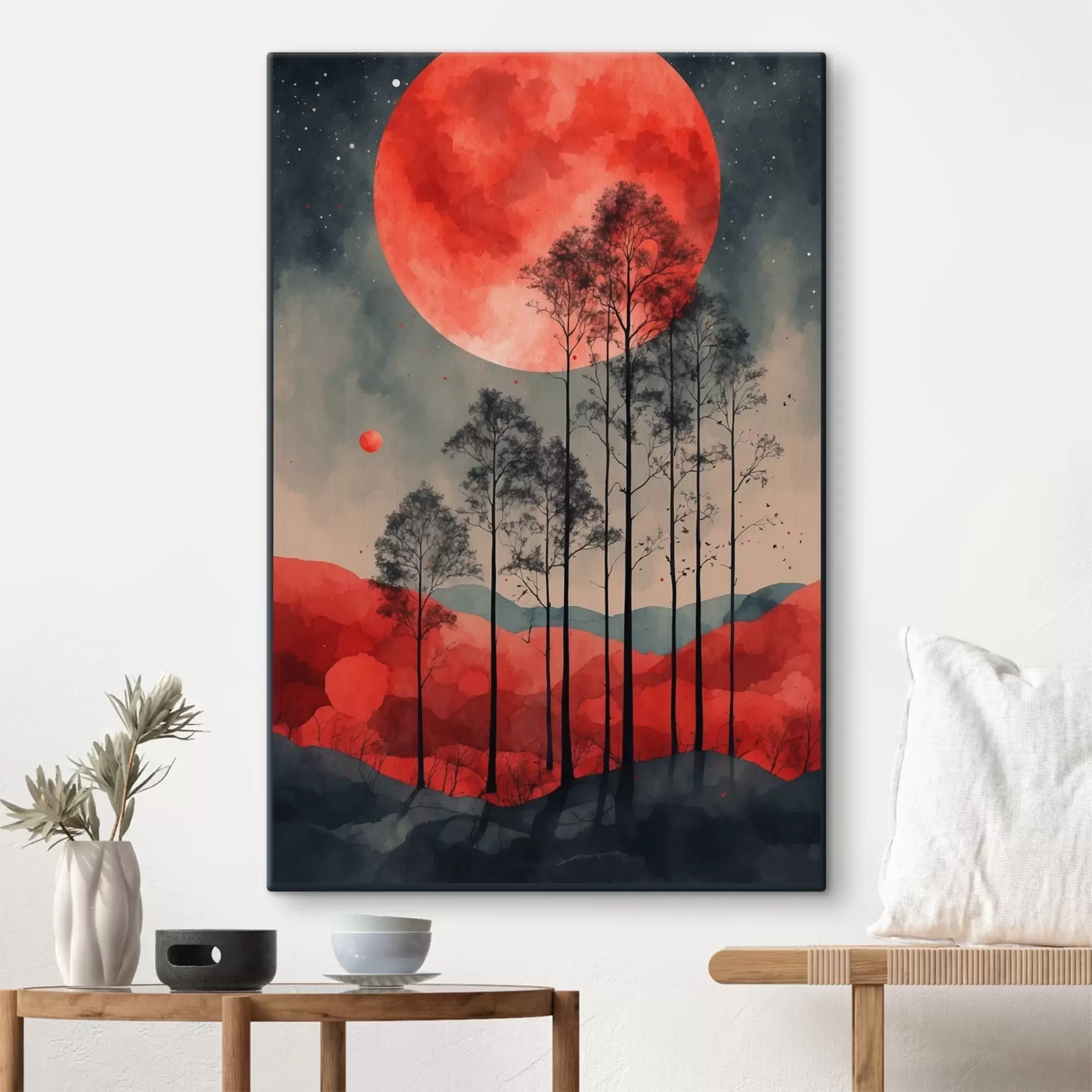 Fotobehang Maanverlicht bos in levendige tinten s38862