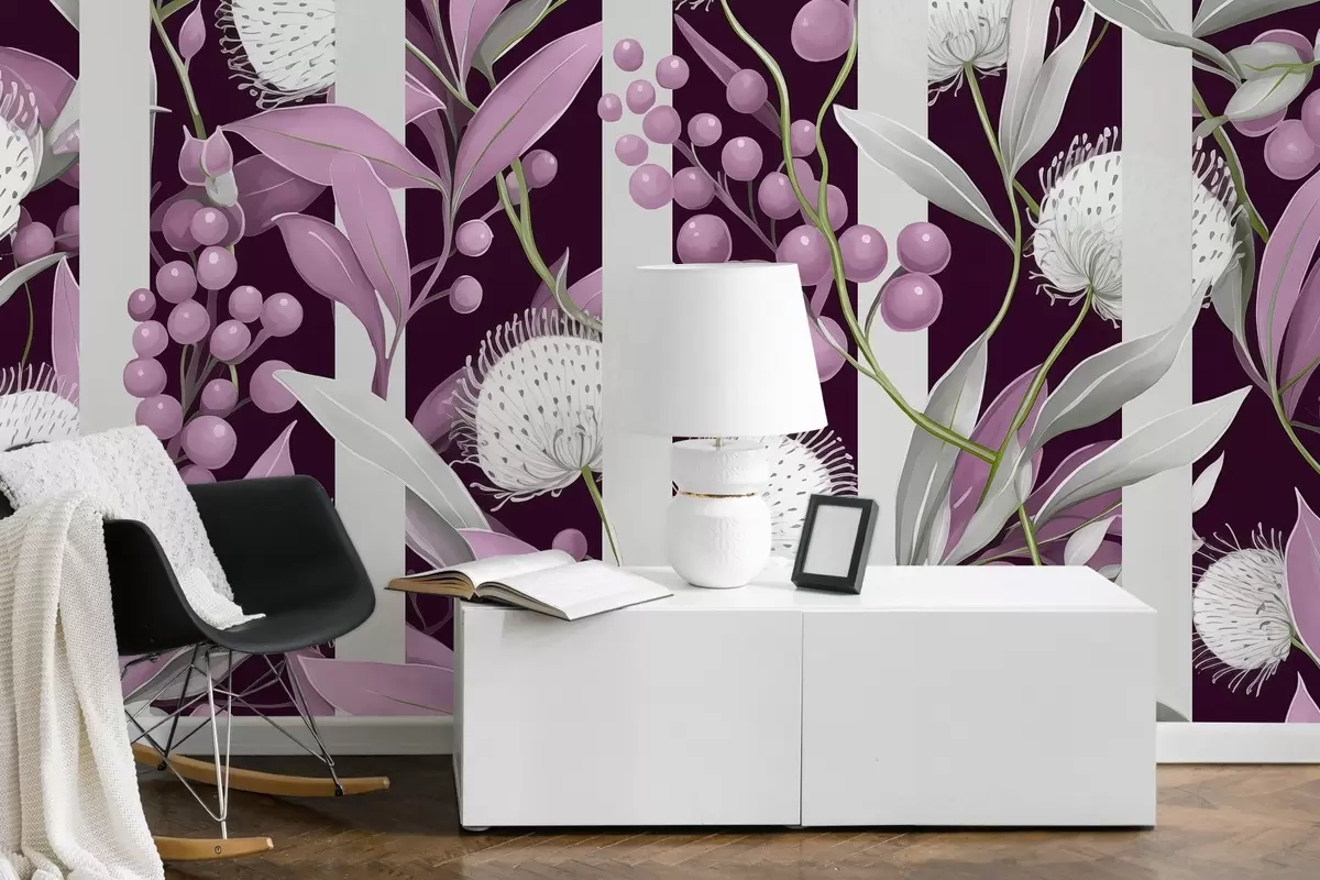 Fotobehang Bloemen ornament met wilde bessen, vintage, roze en groene kleuren w01886v1 kopen - Uwalls.nl Fotobehang Bloemen ornament met wilde bessen, vintage, roze en groene kleuren w01886v1