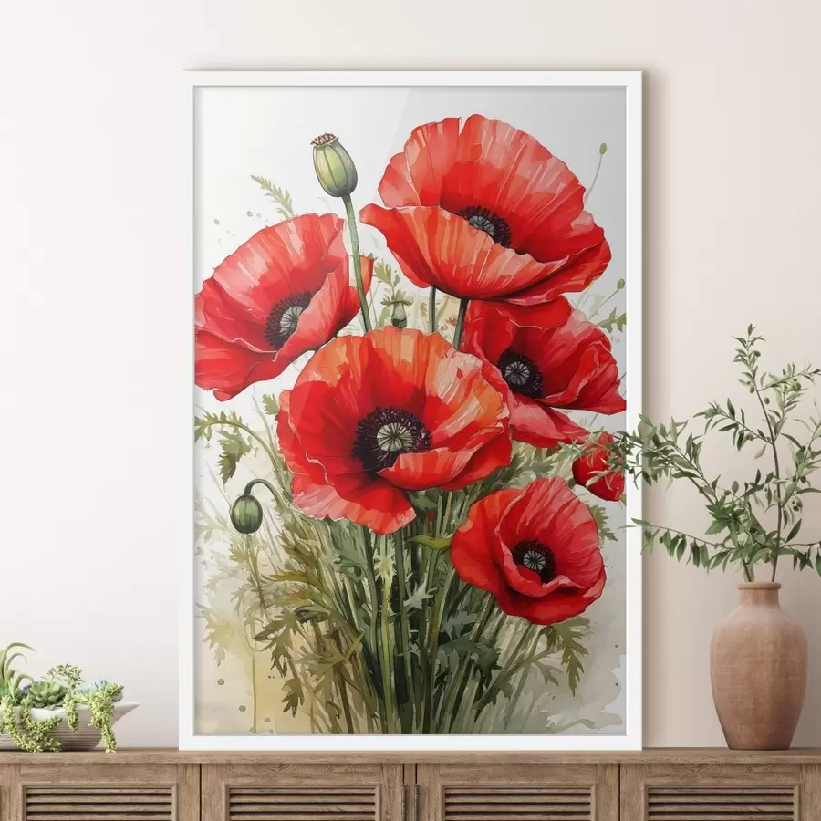 Fotobehang rode grote klaprozen f41404