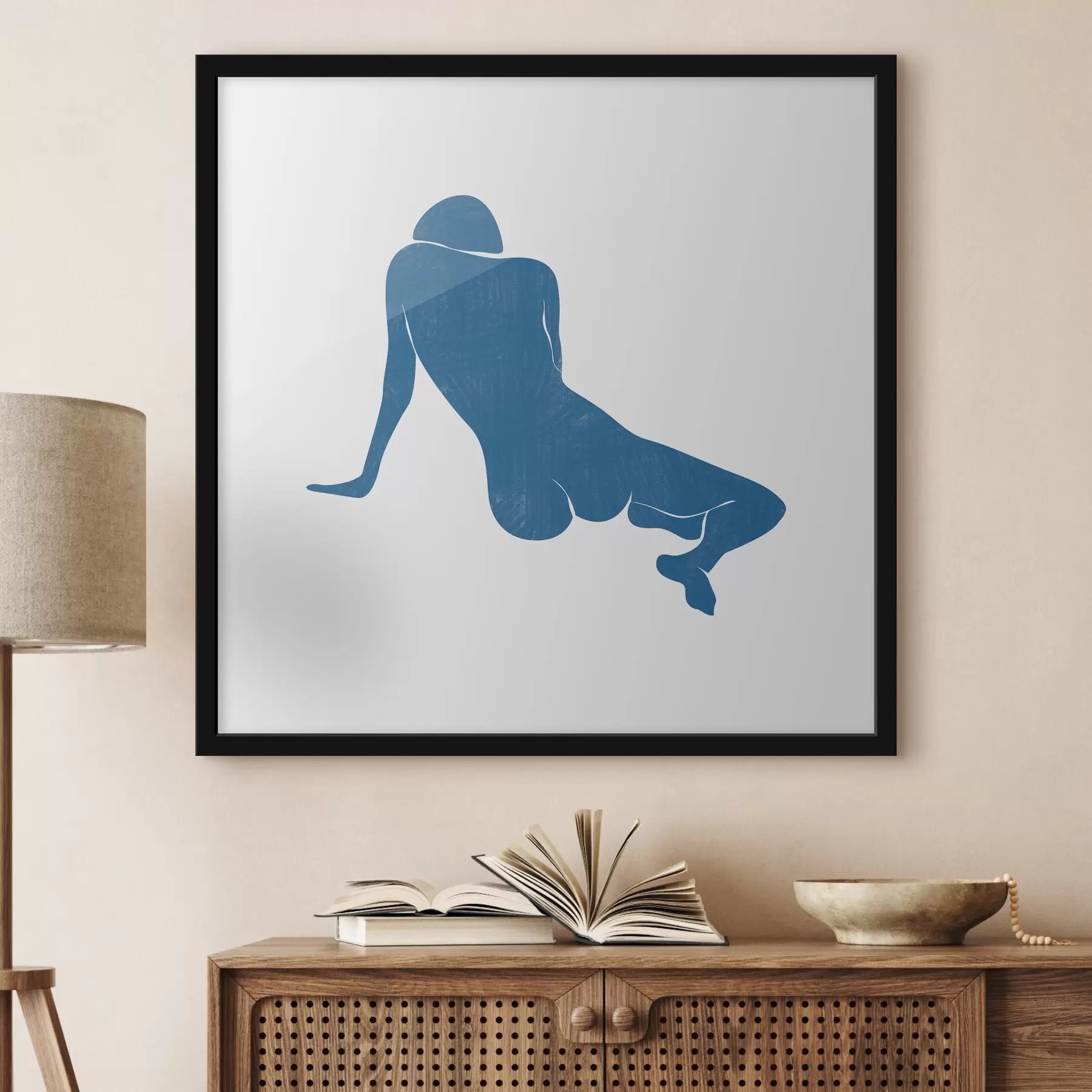 Fotobehang Blauwe tekening van een liggend persoon f38385