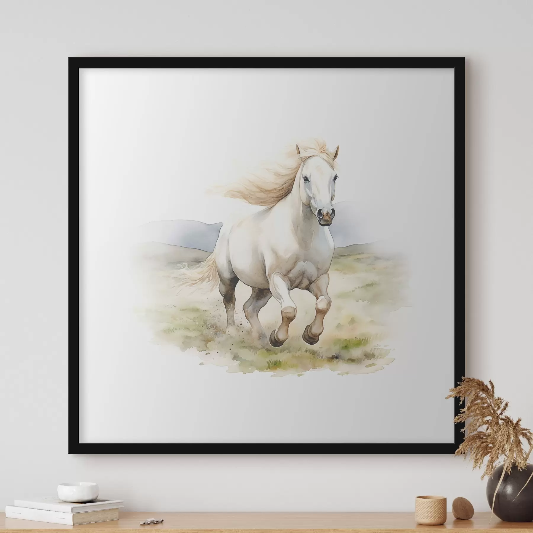 Fotobehang Een wit paard rennend in een veld f38477