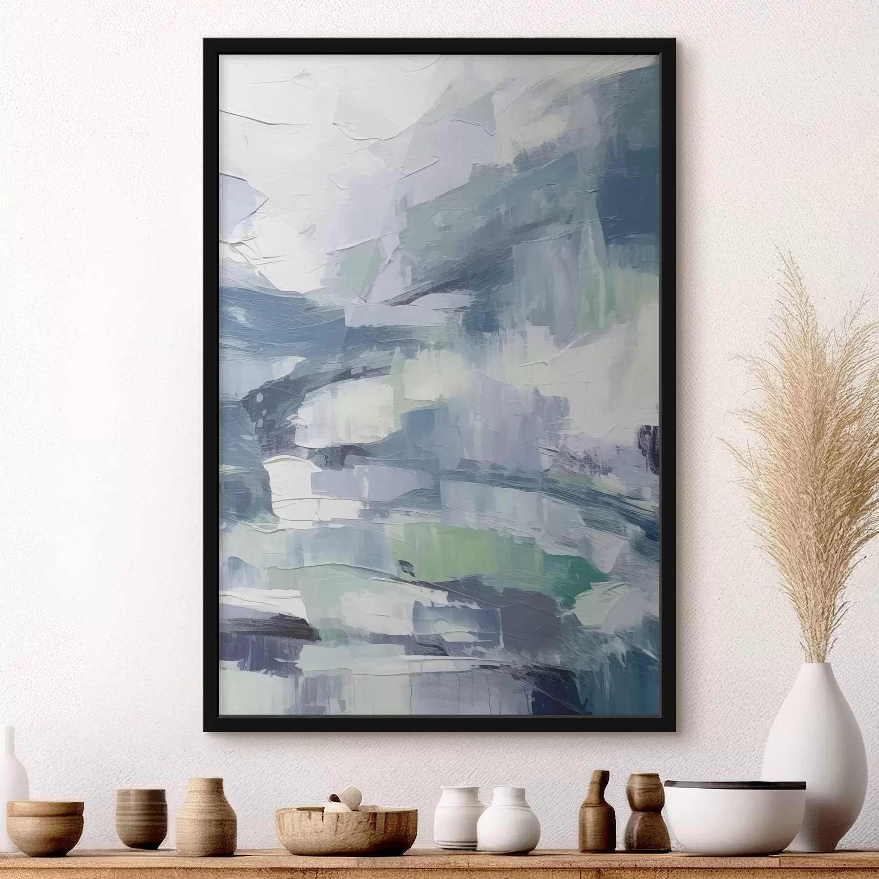 Fotobehang Impressionistische golven in koele tinten f38905