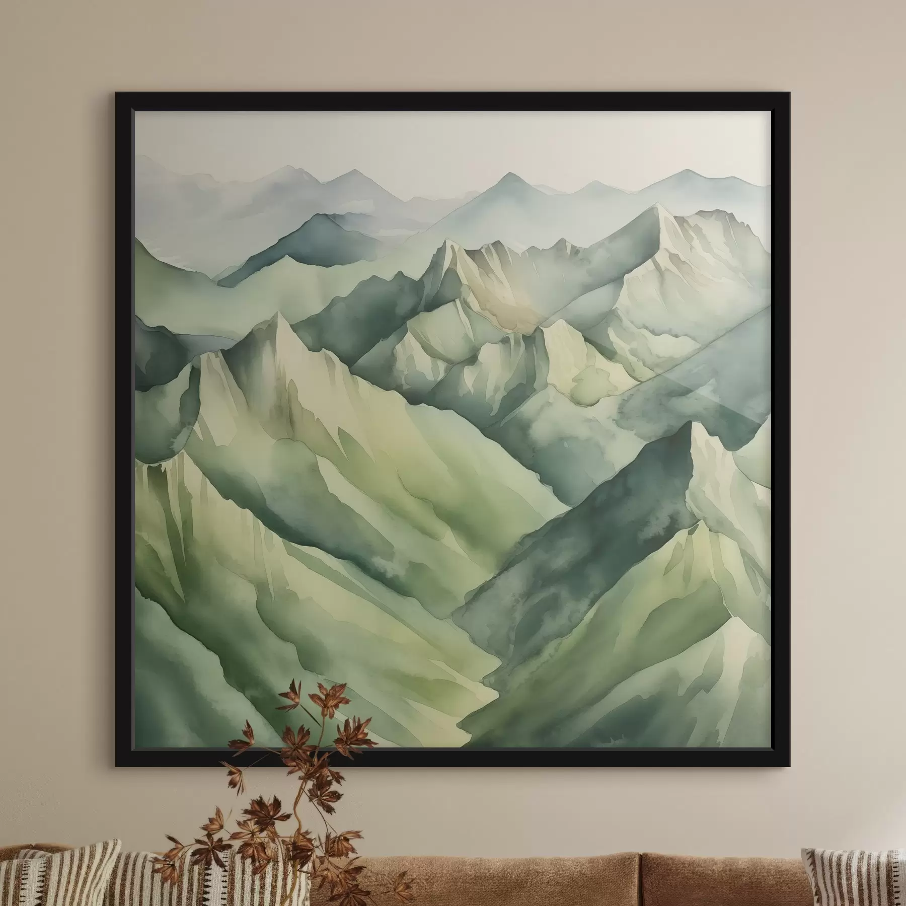 Fotobehang Serene bergen in zachtgroene tinten f38909