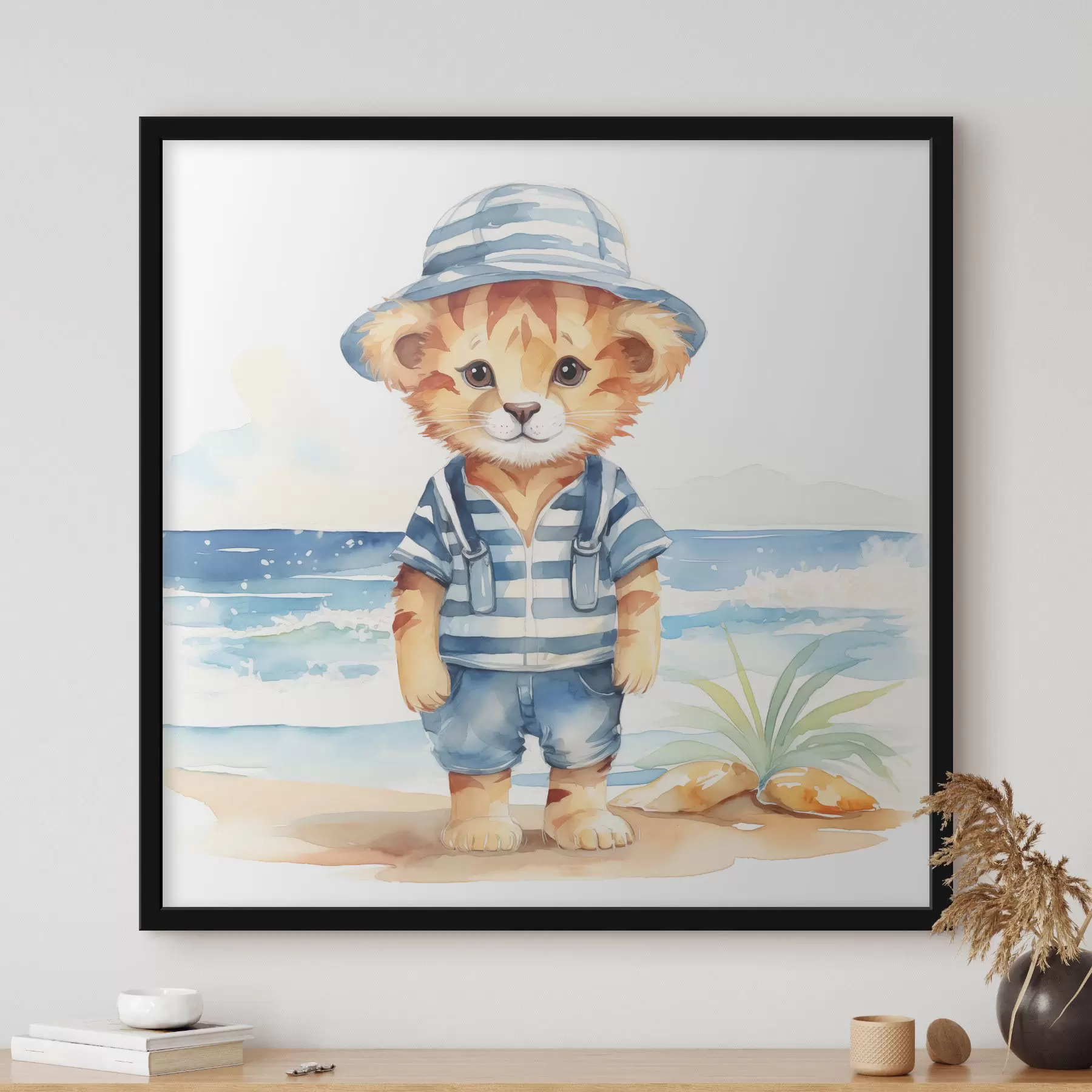  Schilderijen Speelse tijger genietend van een stranddag f38944