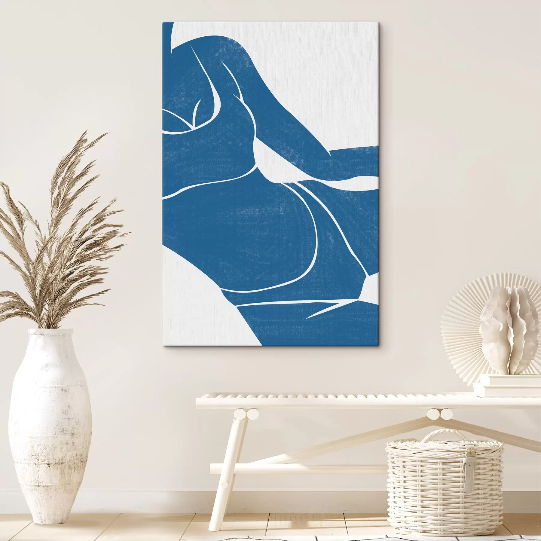  Schilderijen Een blauw-witte tekening van het lichaam van een vrouw s38382