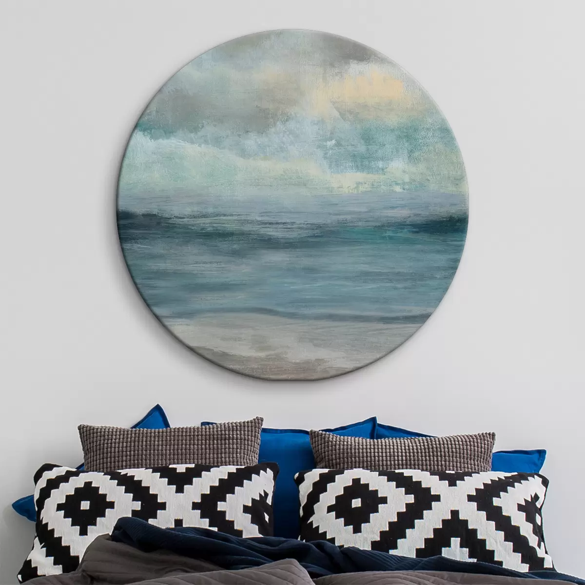 Ronde schilderijen Blauwe rokerige abstractie r35720