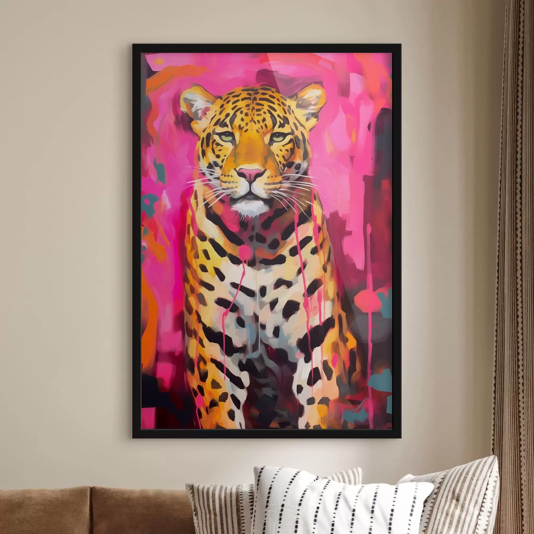  Schilderijen Luipaard op roze achtergrond trend f41332