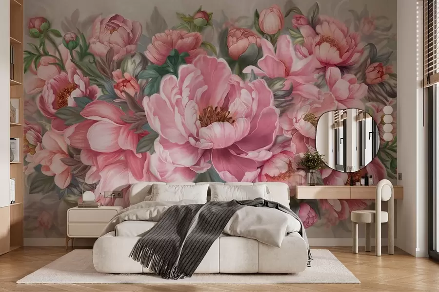 Fotobehang Grote bloemen in roze w01966