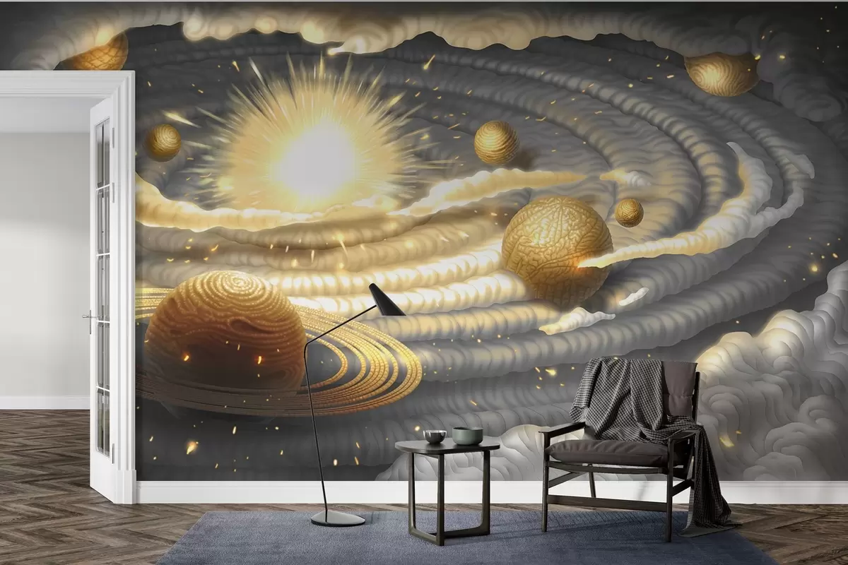 Fotobehang Ruimte melkwegstelsel met planeten en zon w01967