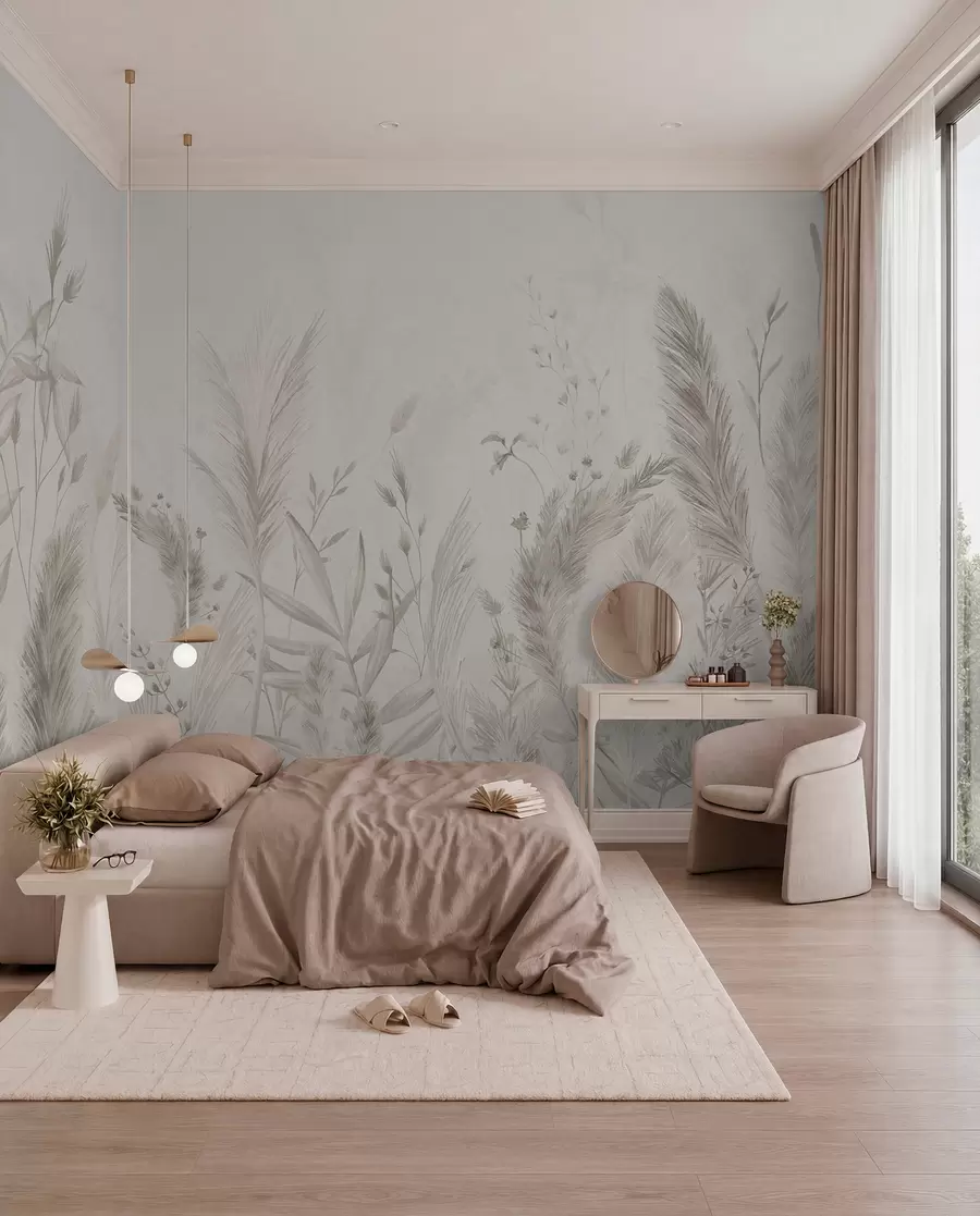 Fotobehang Hoge grassen en bloemen in pastelkleuren w02004v1