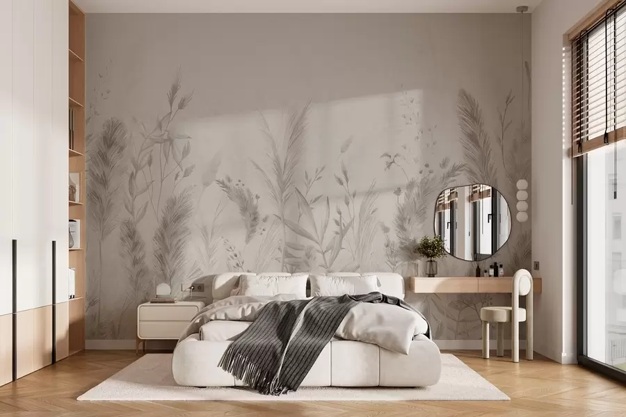 Fotobehang Hoge grassen en bloemen in pastelkleuren w02004v1