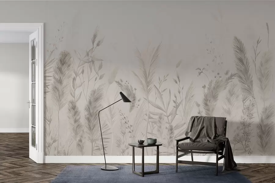 Fotobehang Hoge grassen en bloemen in pastelkleuren w02004v1