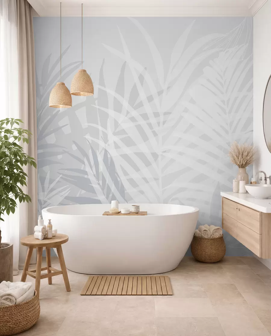 Fotobehang Palmschaduwen — IJsblauw w02026v3