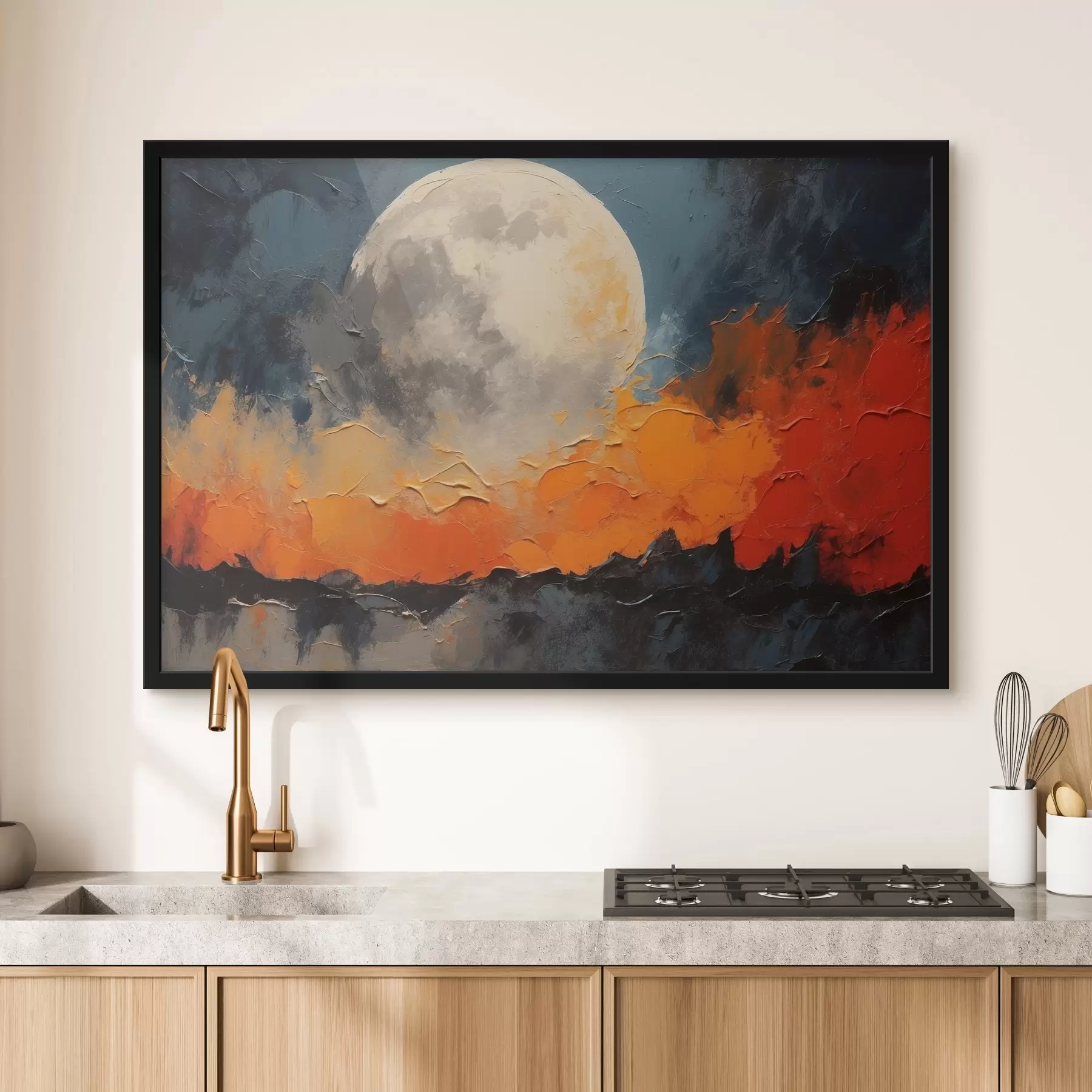 Fotobehang Abstract olieverfschilderij met maan f41286