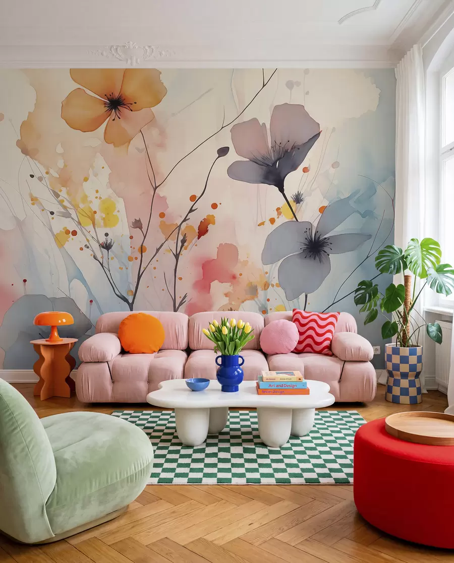 Fotobehang Veldbloemen in amberkleuren w02049