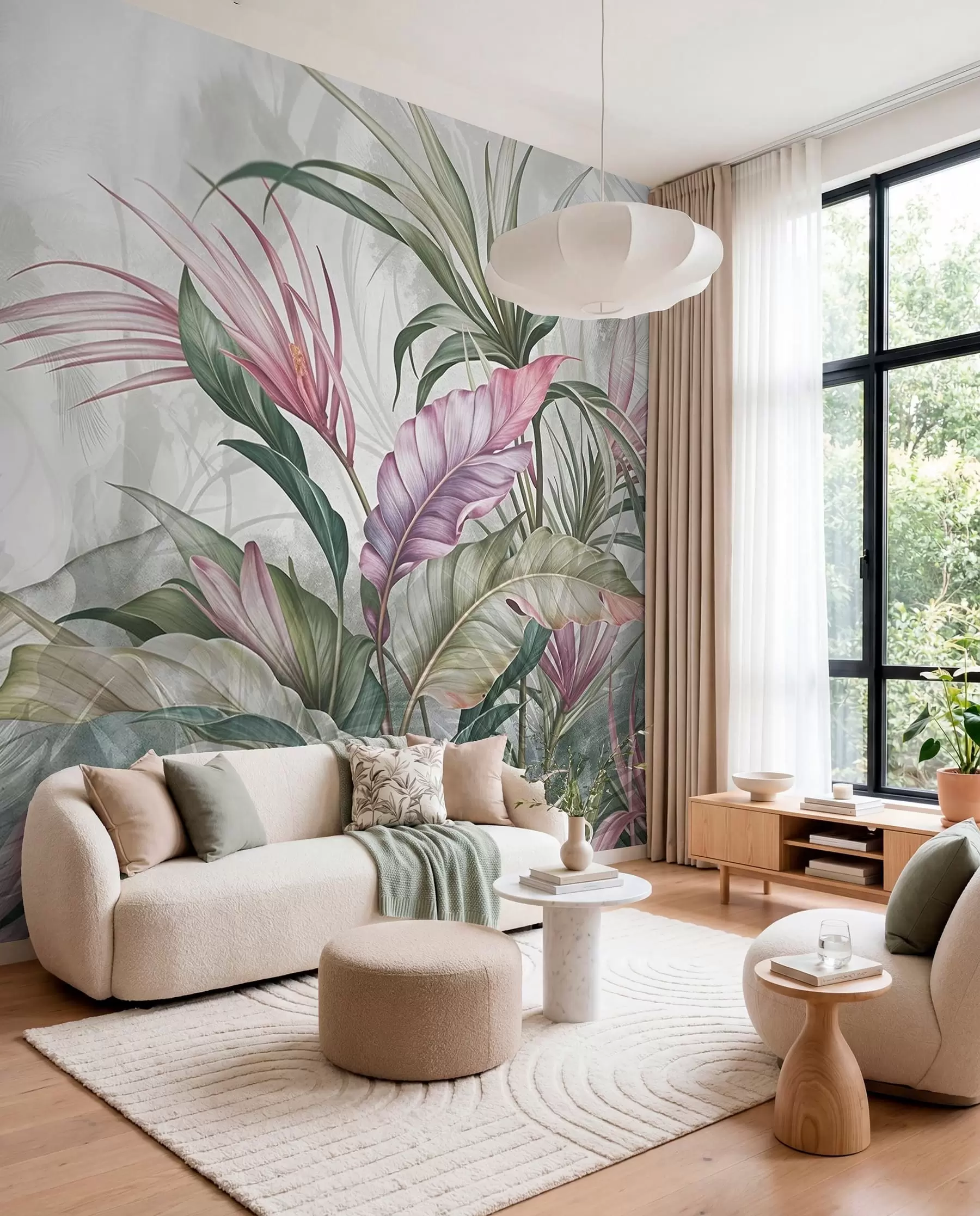 Fotobehang Loof in roze en groen w08375
