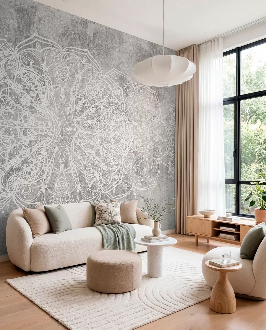 Fotobehang Zilveren kanten mandala w08387