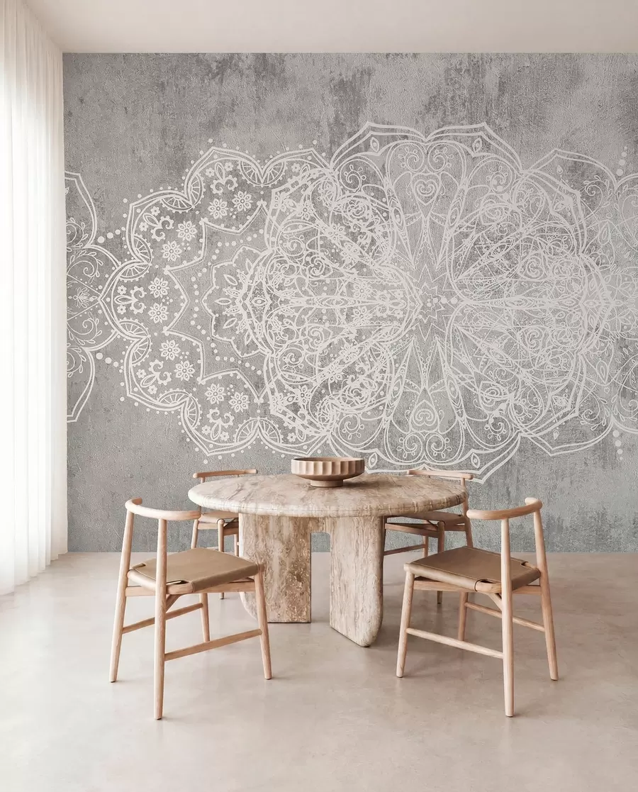 Fotobehang Zilveren kanten mandala w08387