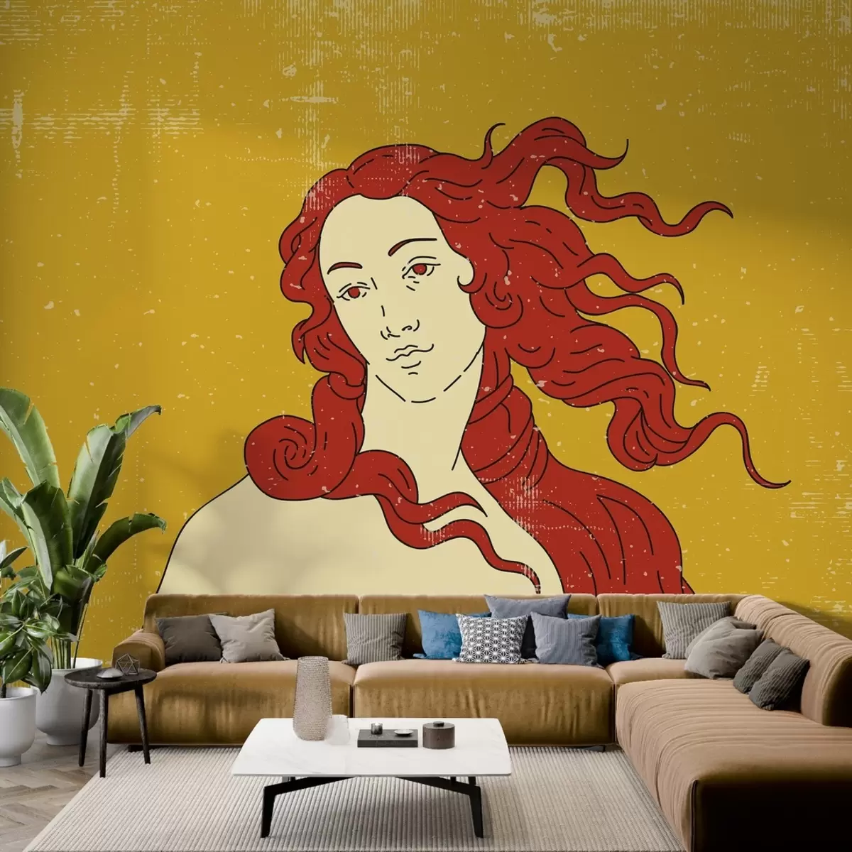 Fotobehang Venus met retro textuur op gele achtergrond w02054v2