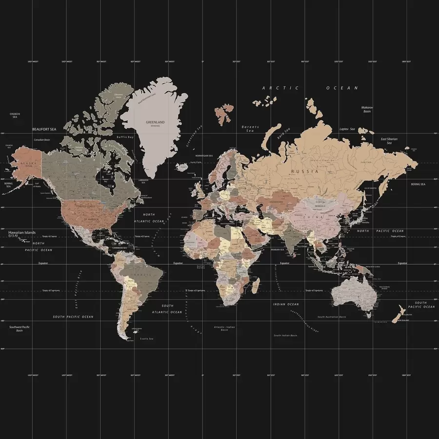 Fotobehang Wereldkaart met verschillende landen u99477d1