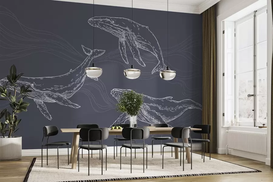 Fotobehang Sierlijke walvissen in oceaanbeweging u99733v1