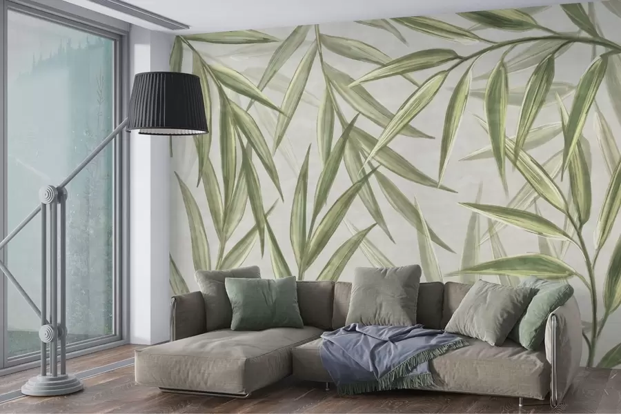 Fotobehang Weelderige bladeren in zachte aquareltinten w00236