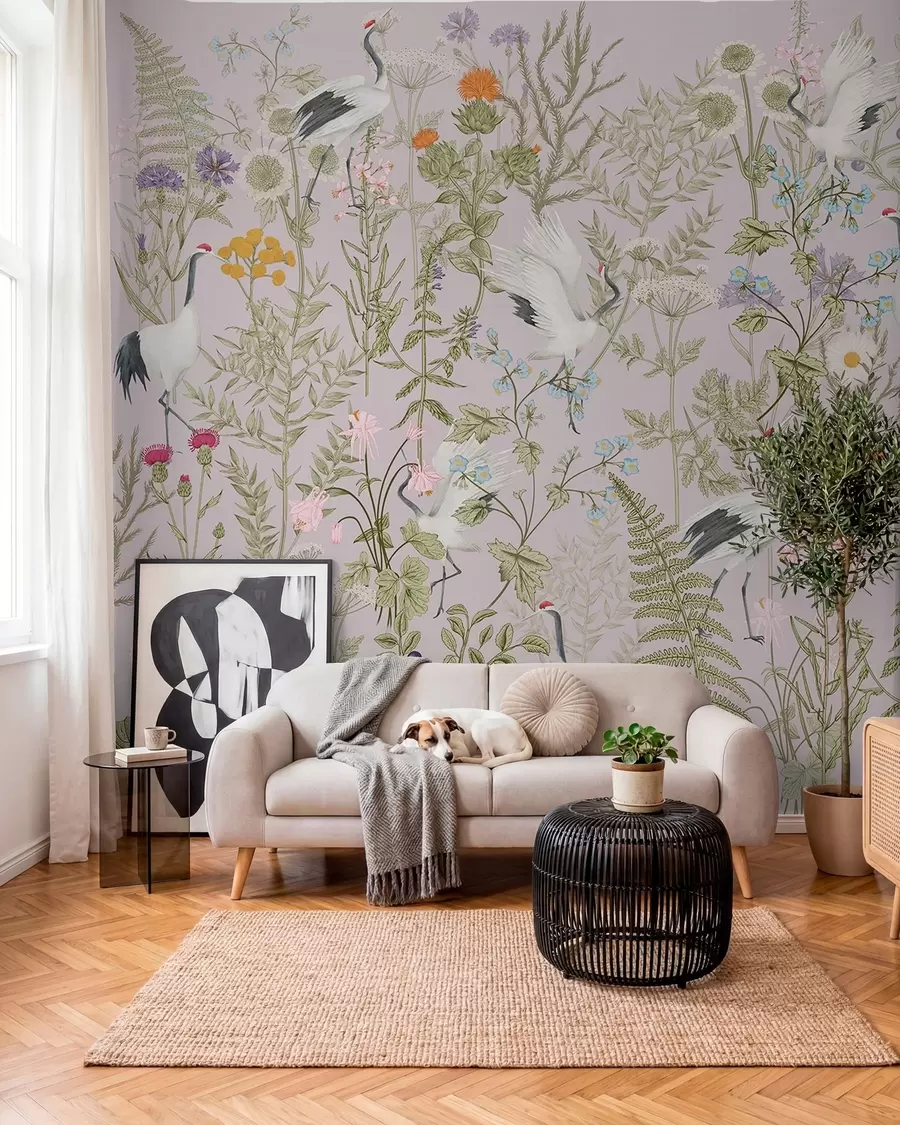 Fotobehang Weideplanten op roze w00380v3