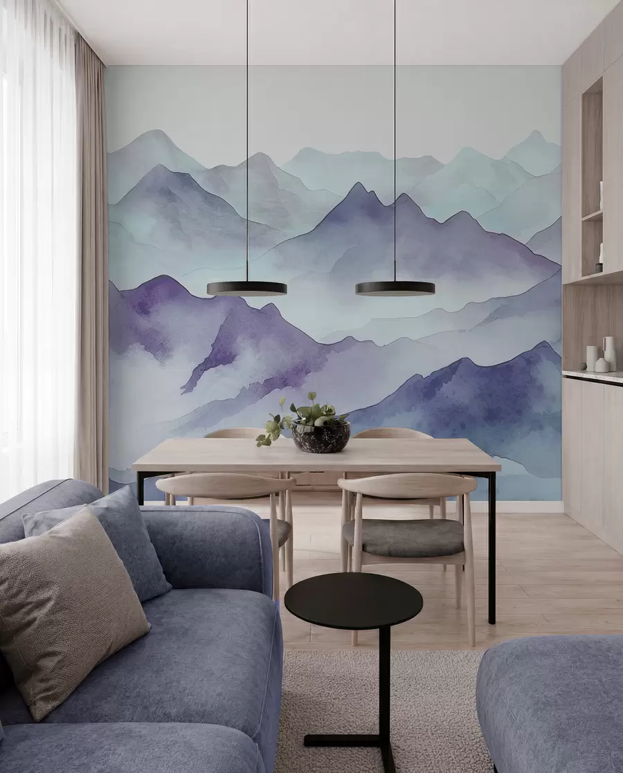Fotobehang Nevelige bergen in zachte tinten w00841v1