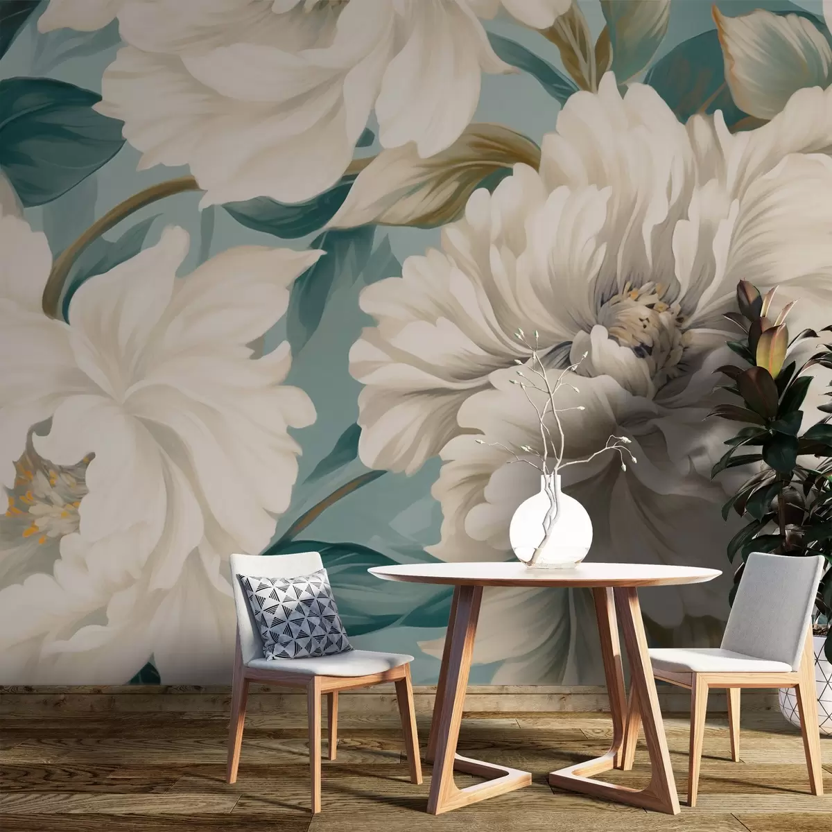 Fotobehang Grote witte bloemen w02038