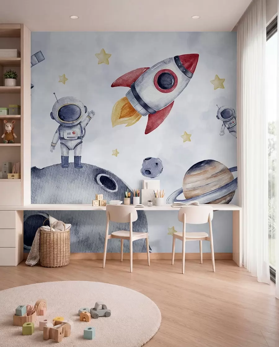 Fotobehang Kleine astronauten op reis w01461