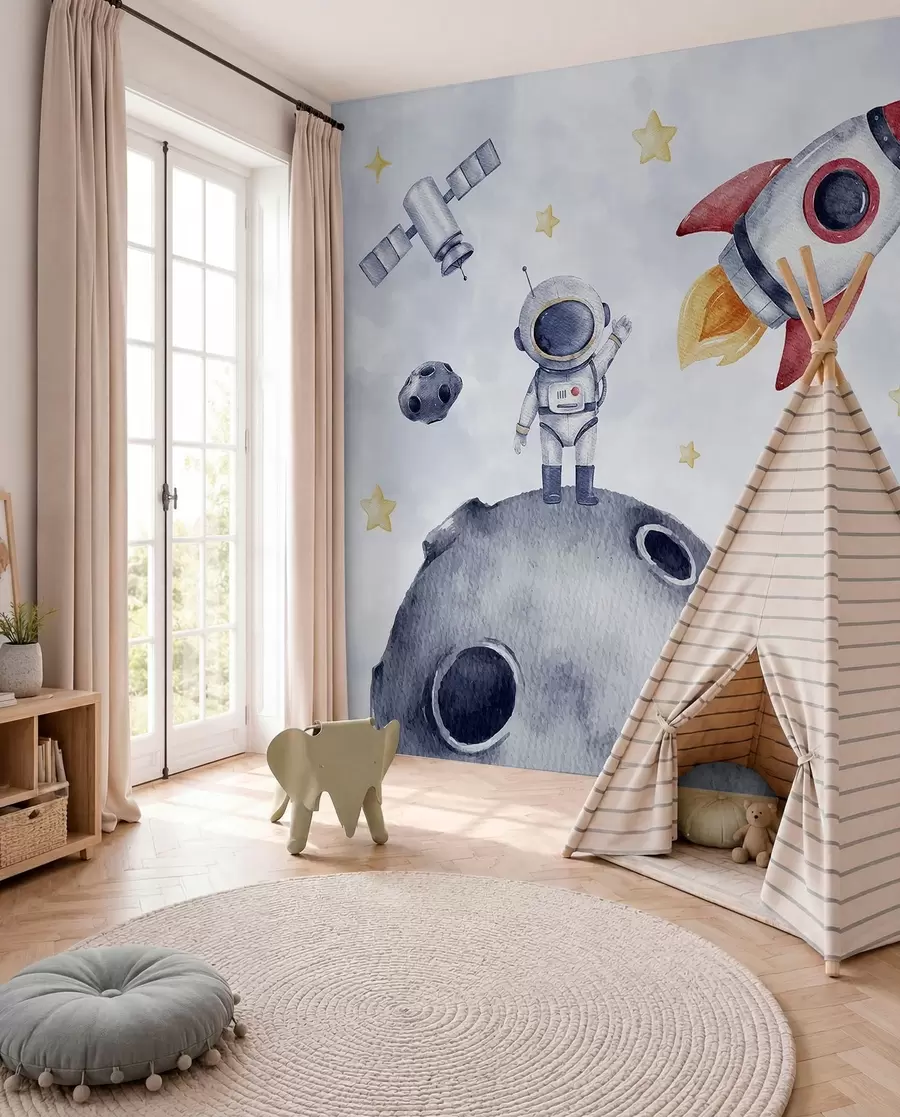 Fotobehang Kleine astronauten op reis w01461