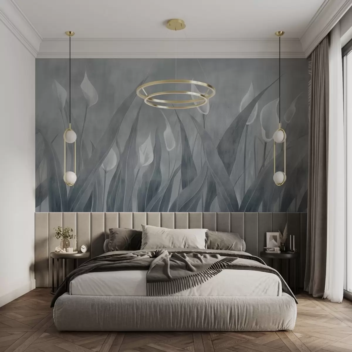 Fotobehang Geschilderde bloemen op een betonnen muur w08391v1