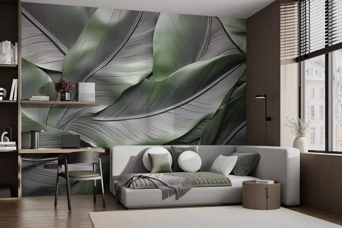 Fotobehang Volumetrische bananenbladeren w08394v3