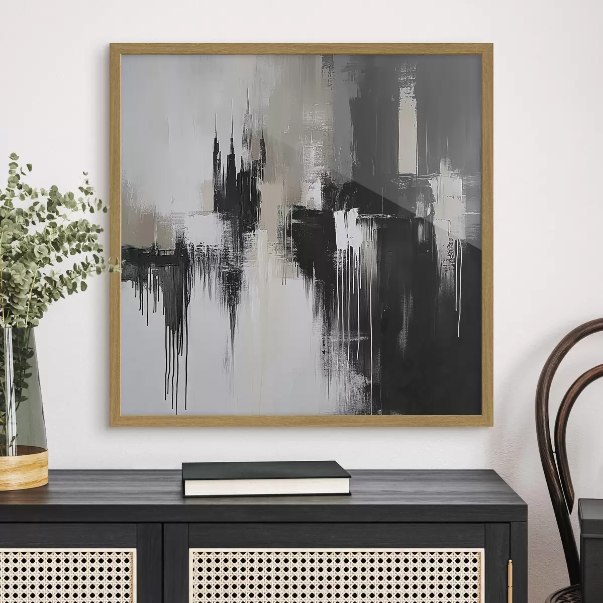 Poster Abstractie in zwart- en beigetinten f40794
