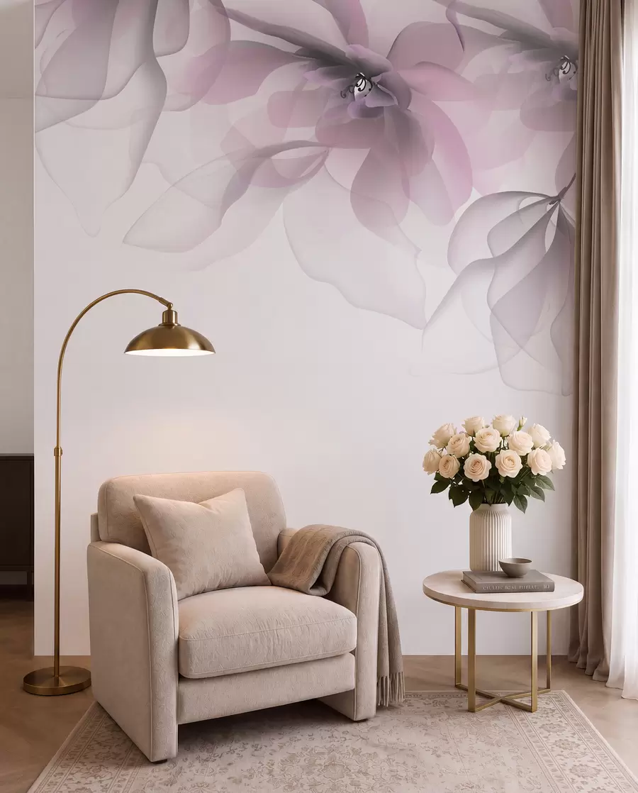 Fotobehang roze doorschijnende grote bloemen bovenop w02093