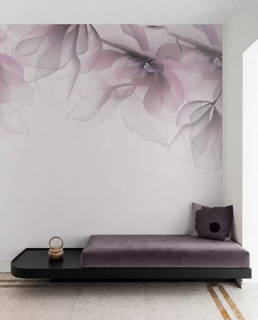 Fotobehang roze doorschijnende grote bloemen bovenop w02093