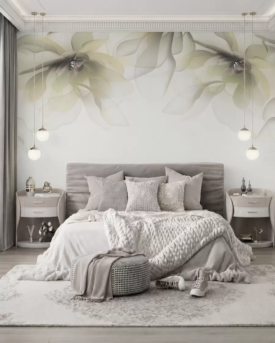 Fotobehang gele doorschijnende grote bloemen op de top w02093v1
