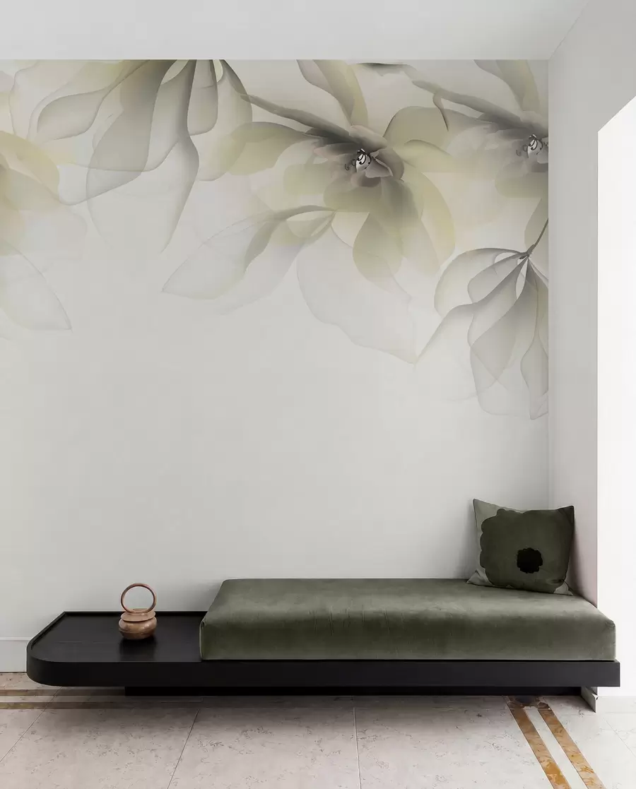 Fotobehang gele doorschijnende grote bloemen op de top w02093v1