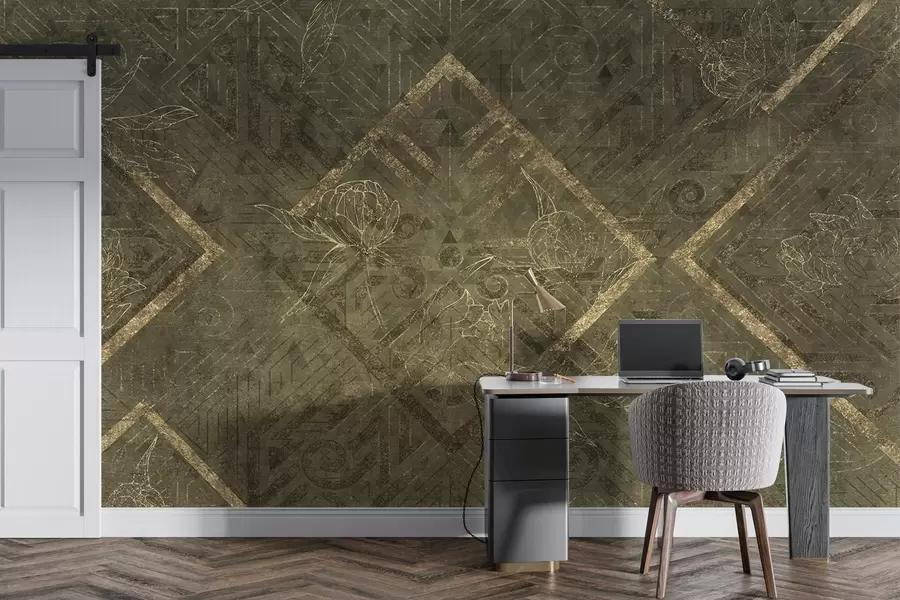 Fotobehang Grunge-textuur met bloemmotieven w02079v1