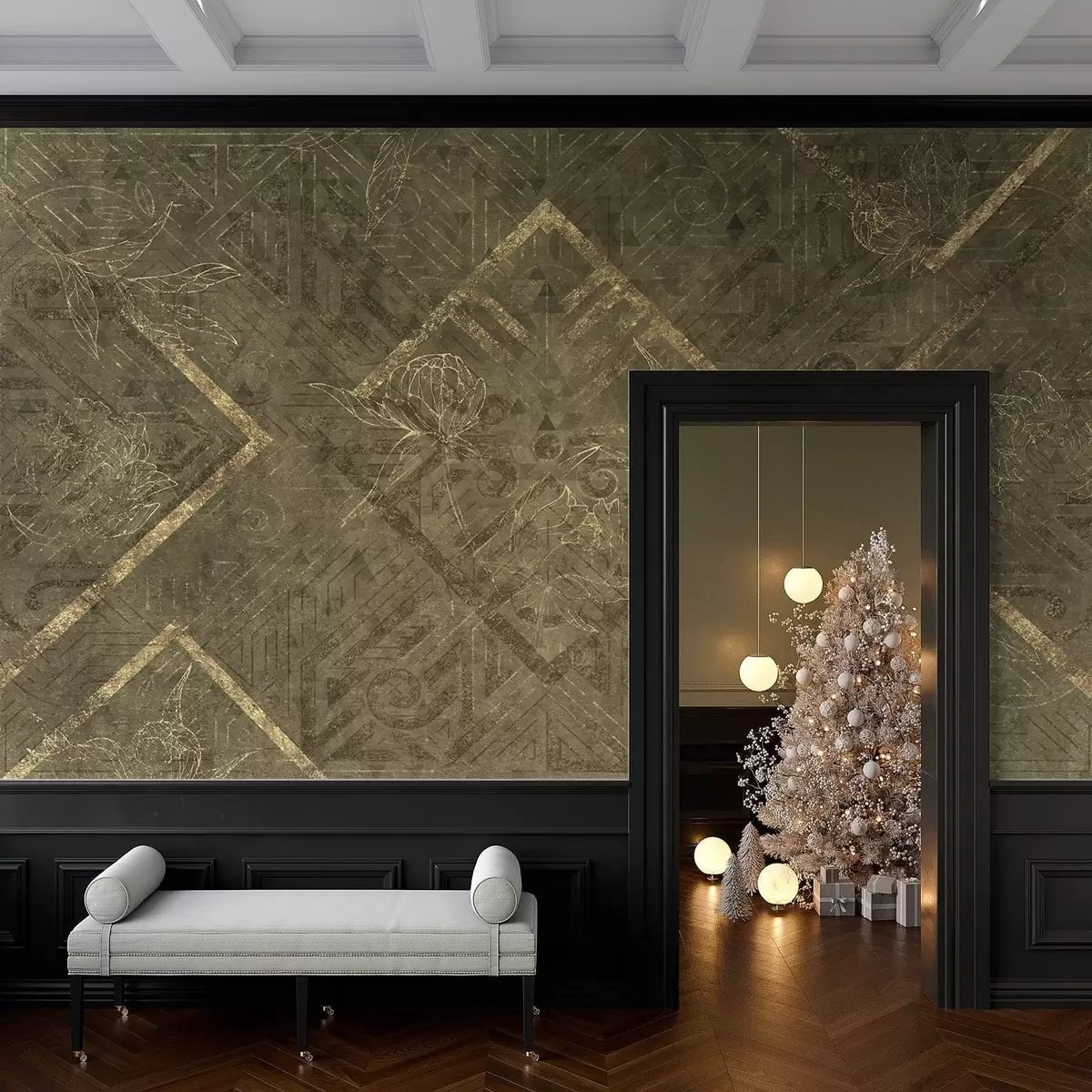 Fotobehang Grunge-textuur met bloemmotieven w02079v1