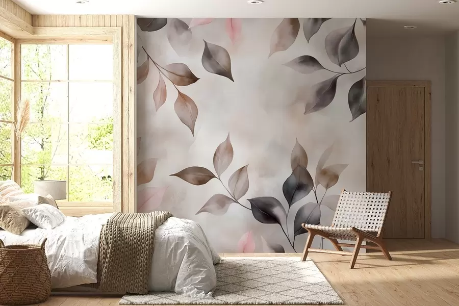Fotobehang Delicaat waterverf gebladerte w02069v1