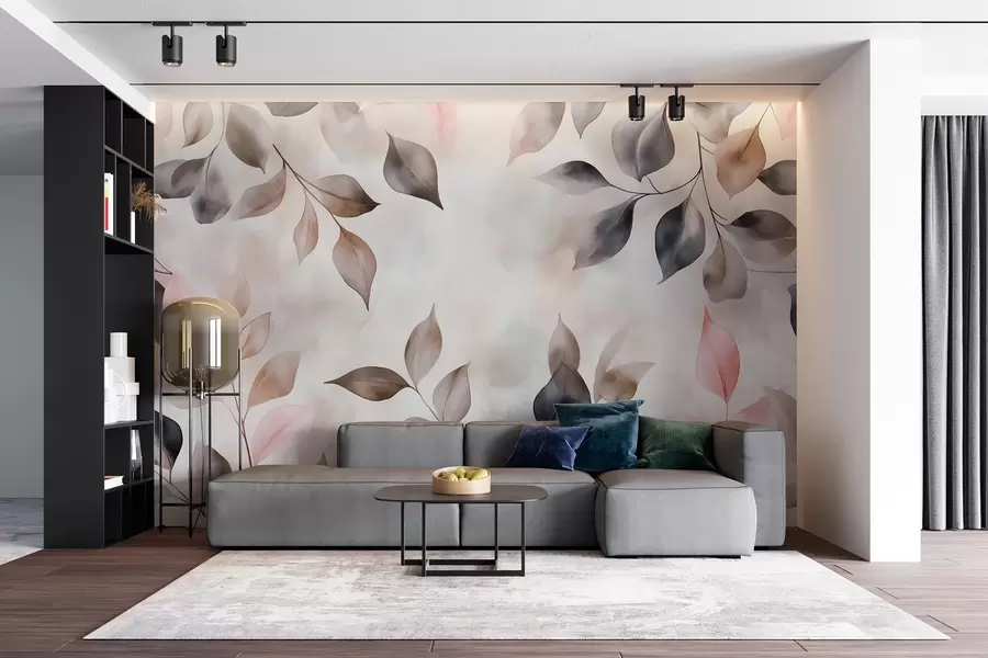 Fotobehang Delicaat waterverf gebladerte w02069v1