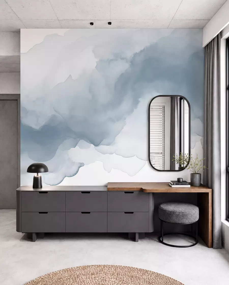 Fotobehang Blauwe aquarelstroom w02114v2