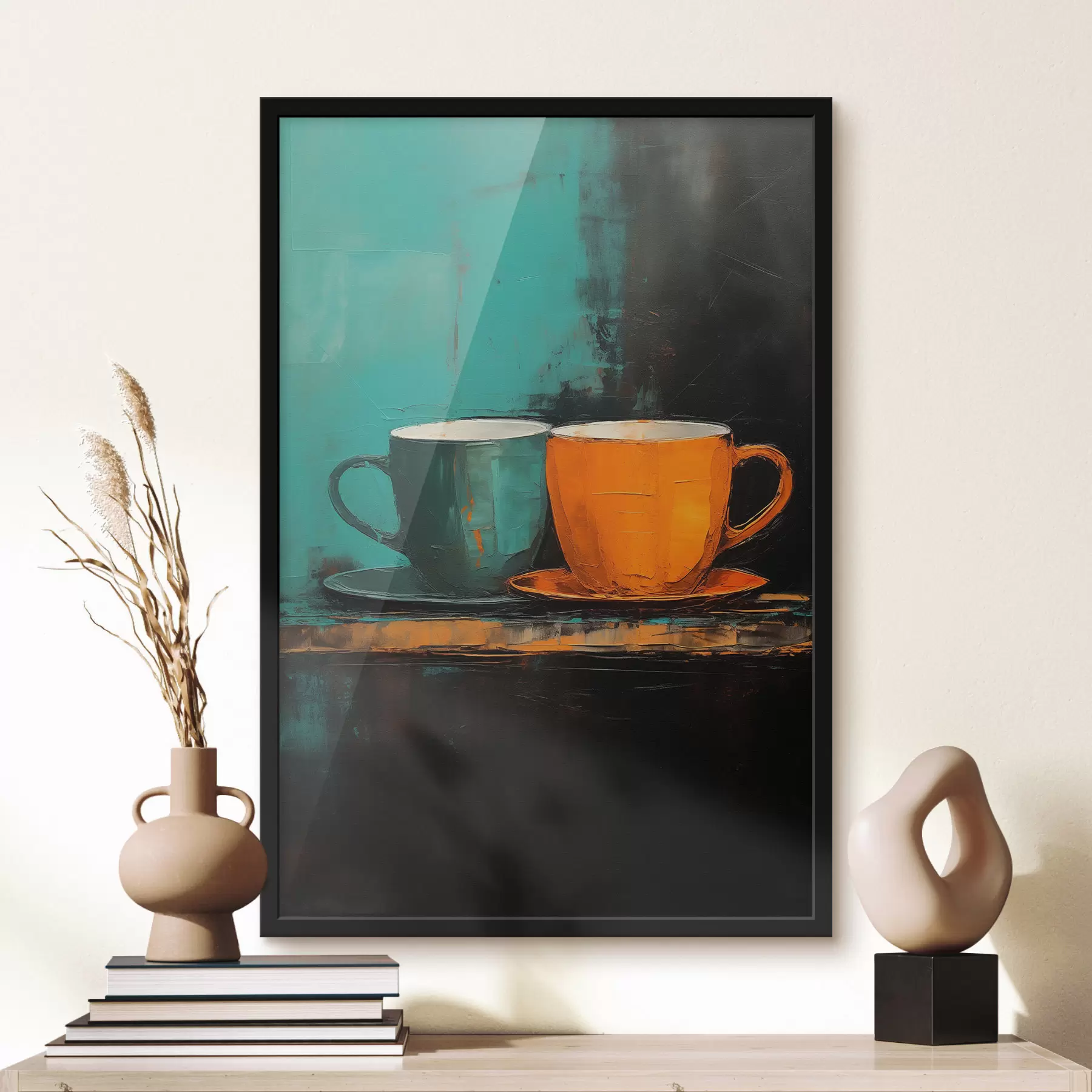 Fotobehang Boter twee kopjes koffie op tafel f41542